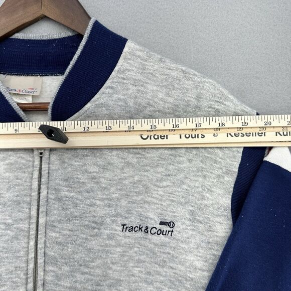 70s USA Track & Court Gray Tennis Zip Up Jacket SOFT Unisex L VTG Gym Retro Prep - Picture 3 of 9